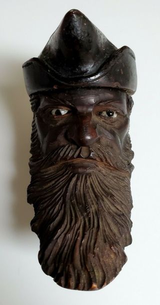 Antique 19th C Black Forest Folk Art Carved Wood Figure Match Holder Tobacco Box