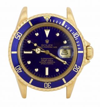 Rare Vintage 1979 Rolex Blue 18k Yellow Gold Nipple Submariner Date Watch 1680
