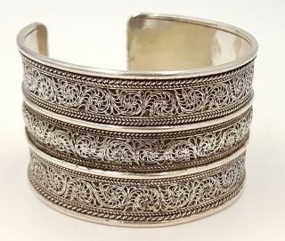 Vintage Turkish Ottoman Silver Filigree Cuff Bracelet