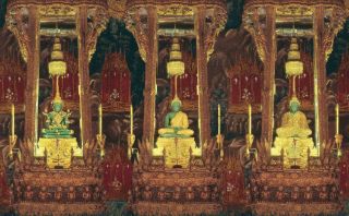 Thai Handmade Small Teak Wood Spirit House The Emerald Buddha Image Hall