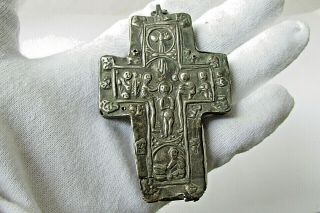 Ancient Antique Reliquary Christians Silver Cross Pendant