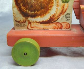 Vintage 1949 Fisher Price 502 Wood Rabbit w/ Wagon/Cart 40 ' s HTF 3
