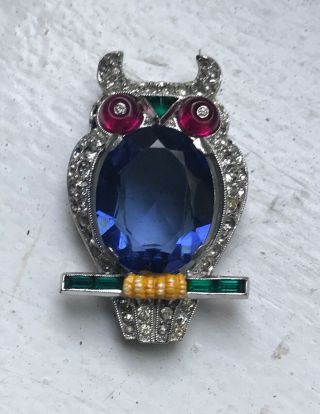 Vintage Crown Trifari Enameled Sapphire Jelly Belly Owl Pin By Alfred Philippe 3