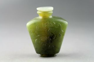 2  Chinese Old Green Jade Hand - Carved Dragon Phoenix Snuff Bottle 0045