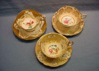 3 English Teacups & Saucers - Hammersley,  Paragon,  Aynsley