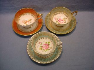 3 English Teacups & Saucers - Aynsley,  Royal Stafford