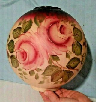 Antique Hand Painted Gwtw Glass Oil Lamp Globe Gone W/ The Wind Flowers Roses 9 "