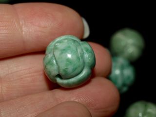 Vintage Carved Chinese Bead Green Dushan Jade Endless Knot 16mm Round Rare