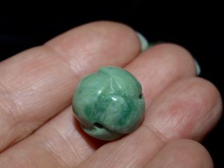 Vintage Carved Chinese Bead Green Dushan Jade Endless Knot 16mm Round RARE 2