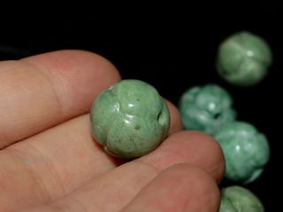 Vintage Carved Chinese Bead Green Dushan Jade Endless Knot 16mm Round RARE 4