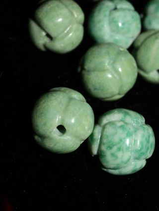 Vintage Carved Chinese Bead Green Dushan Jade Endless Knot 16mm Round RARE 5