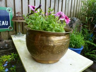 Vintage Brass Looking Planter Plant Pot Tub Flowers