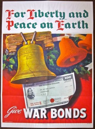 Cut Again For Liberty And Peace On Earth 1944 Wwii Poster - Liberty Bell Xmas Art