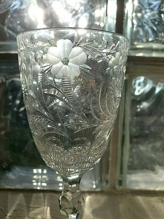 8 Antique Vintage Etched Crystal Glass Wine Glasses