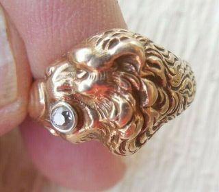 Vintage 1920s Deco Gold Lion Head Ring 2.  5mm Diamond 10.  5 Gm Chicago Provenance