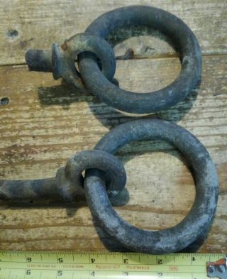 2 Horse Tie Hitching Post Large Rings Barn Old Vintage Forged Iron