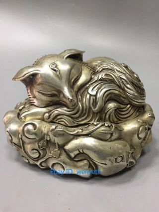 Chinese Tibet Silver Hand Made Nine - Tailed Fox Incense Burner