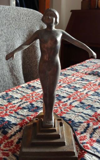 Antique Possibly Frankart? Nude Naked Lady Woman Art Deco Lamp Light 9 " High