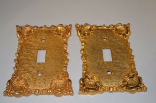 2 Vtg Ornate Metal Gold Tone 1967 Florenta Of California Single Switch Plate
