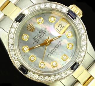 Rolex Ladies Datejust Oyster Stainless Gold Diamond Dial Bezel Luxury Watch