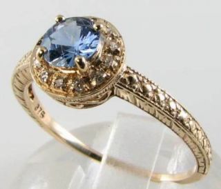 Divine 9k 9ct Gold Ceylon Sapphire Diamond Art Deco Ins Halo Ring Resize