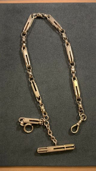 Antique Victorian 14k Gold Albert Watch Chain Bracelet Bar And Link Fob Chain 11