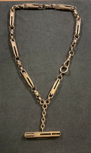 Antique Victorian 14k Gold Albert Watch Chain Bracelet Bar And Link Fob Chain