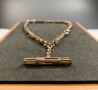 Antique Victorian 14k Gold Albert Watch Chain Bracelet Bar And Link Fob Chain 2