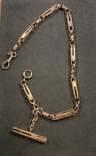 Antique Victorian 14k Gold Albert Watch Chain Bracelet Bar And Link Fob Chain 8