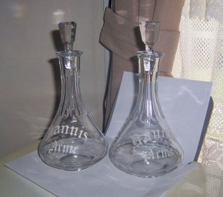 Rare Pair Antique Whiskey Bottle Decanter Hannis Acme Enameled Pre Prohibition