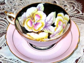 PARAGON Tea Cup and Saucer Pansy Floral Chintz Black Dbl Warrant Pink HP Teacup 2