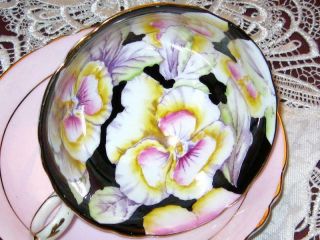 PARAGON Tea Cup and Saucer Pansy Floral Chintz Black Dbl Warrant Pink HP Teacup 3