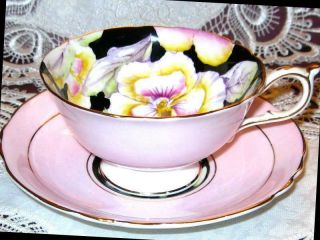 PARAGON Tea Cup and Saucer Pansy Floral Chintz Black Dbl Warrant Pink HP Teacup 4