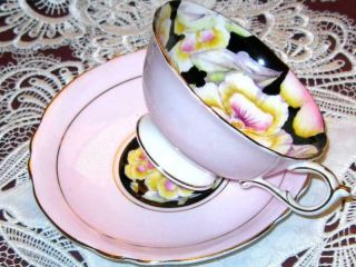 PARAGON Tea Cup and Saucer Pansy Floral Chintz Black Dbl Warrant Pink HP Teacup 5