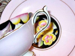 PARAGON Tea Cup and Saucer Pansy Floral Chintz Black Dbl Warrant Pink HP Teacup 6