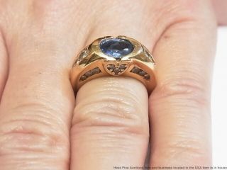 Natural Blue Sapphire 14k Gold Ring Fine Diamond Heart Motif Ladies Vintage 10