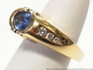 Natural Blue Sapphire 14k Gold Ring Fine Diamond Heart Motif Ladies Vintage 12