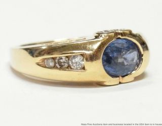 Natural Blue Sapphire 14k Gold Ring Fine Diamond Heart Motif Ladies Vintage 2