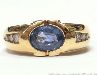 Natural Blue Sapphire 14k Gold Ring Fine Diamond Heart Motif Ladies Vintage 3