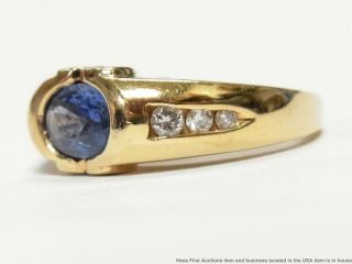 Natural Blue Sapphire 14k Gold Ring Fine Diamond Heart Motif Ladies Vintage 4