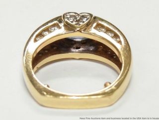 Natural Blue Sapphire 14k Gold Ring Fine Diamond Heart Motif Ladies Vintage 5