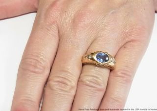 Natural Blue Sapphire 14k Gold Ring Fine Diamond Heart Motif Ladies Vintage 9