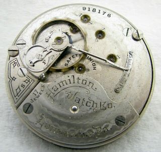 Antique 18s Hamilton Grade 925 17j Hunter Pocket Watch Movement Parts