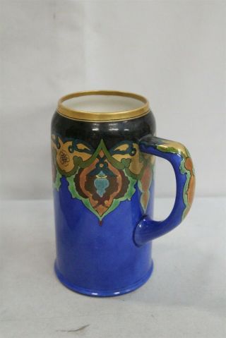 Art Nouveau Lenox Belleek Gold Flowers Scroll Blue Porcelain Tankard Stein 2