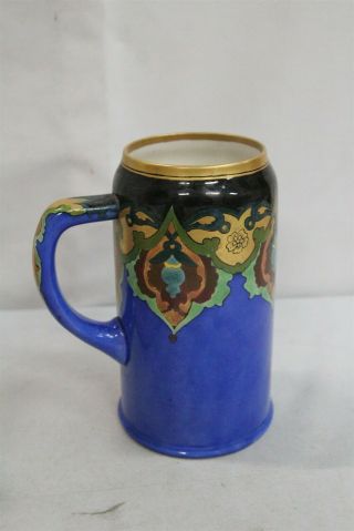 Art Nouveau Lenox Belleek Gold Flowers Scroll Blue Porcelain Tankard Stein 3