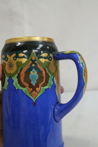 Art Nouveau Lenox Belleek Gold Flowers Scroll Blue Porcelain Tankard Stein 6