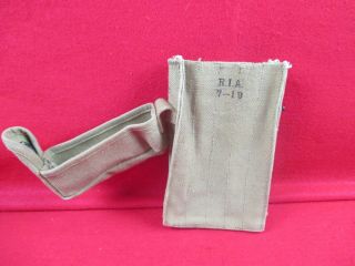 US WWI CANVAS POUCH FOR PEDERSON DEVICE AMMUNITION MAGAZINES MARKED R I A 4