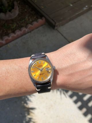 Summer Fun 1961 Tropical Sunburst Rolex Watch 1603 Datejust Stainless Steel