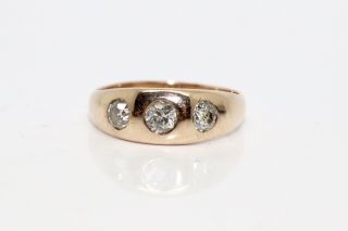 A Heavy Antique Victorian 9ct Rose Gold 0.  85ct Diamond Three Stone Gypsy Ring