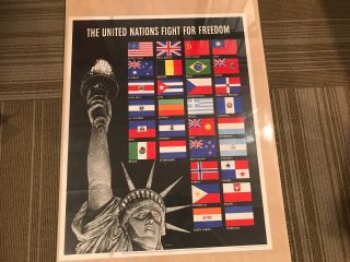 Rare 1942 Wwii United Nations Fight For Freedom Poster Lady Liberty